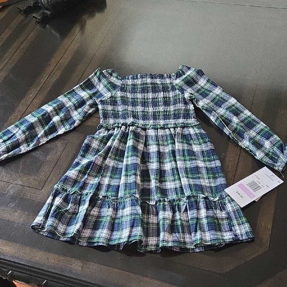 Rare Editions Plaid Smocked Long Sleeve Dress Girls Size 6 NWT